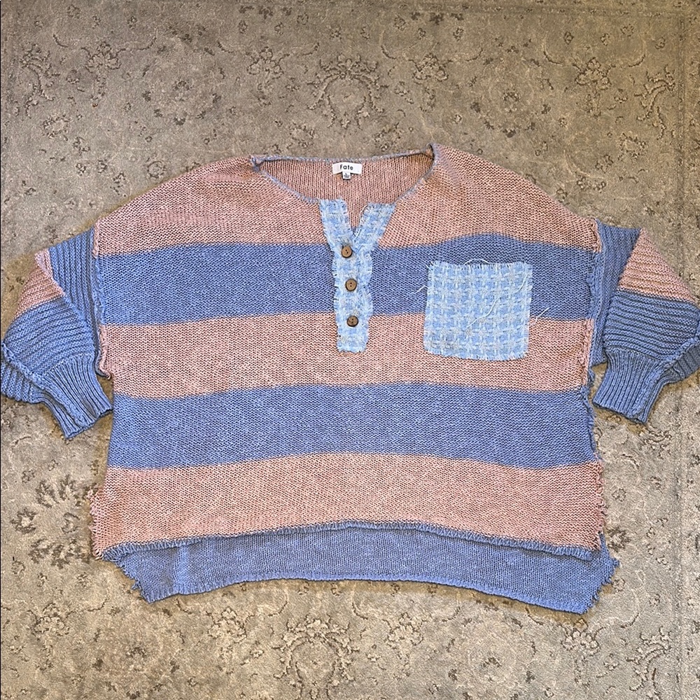 Striped Sweater with Button Detail